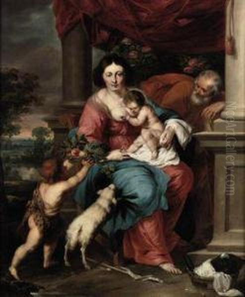 The Holy Family And The Infant St John Holding A Basket Offruit Oil Painting by Jan Thomas Van Yperen