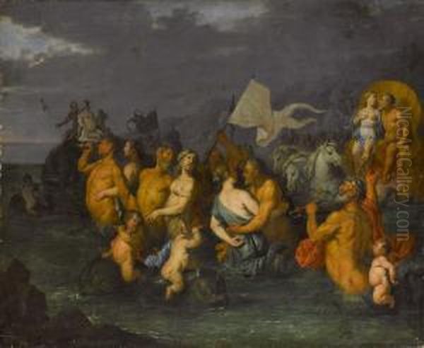 Tritonen Und Nereiden Vor Muschelwagen Mit Poseidon Und Amphridite Oil Painting by Jan Thomas Van Yperen