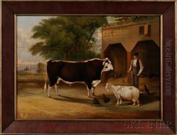 Barnyard Scene Oil Painting by Thomas Kirby Van Zandt