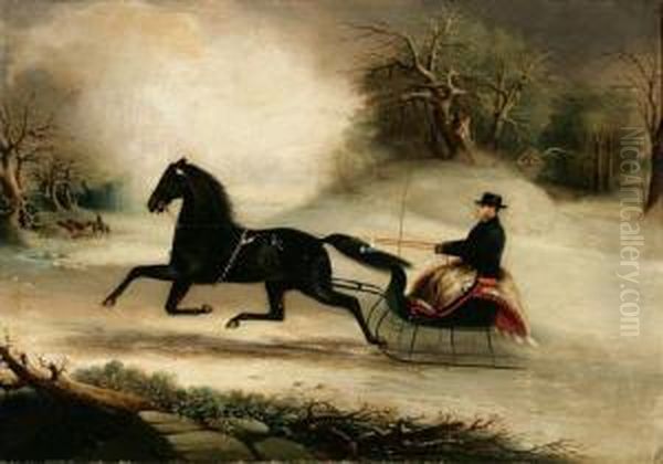 Abner J. Tower Driving His Stallion Merry-legs Oil Painting by Thomas Kirby Van Zandt