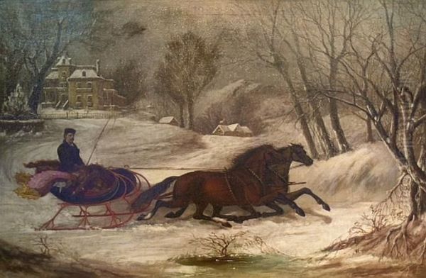 Sleighing In Winter Oil Painting by Thomas Kirby Van Zandt