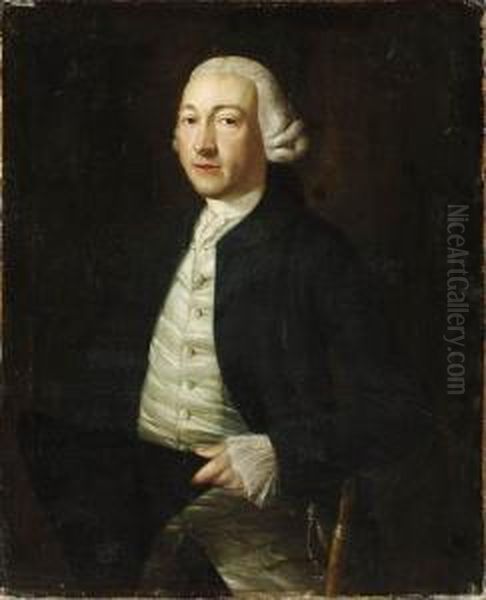 Portrait Of A Gentleman, Half Length, Holding A Tricorn Hat Oil Painting by Pieter Van Zanten