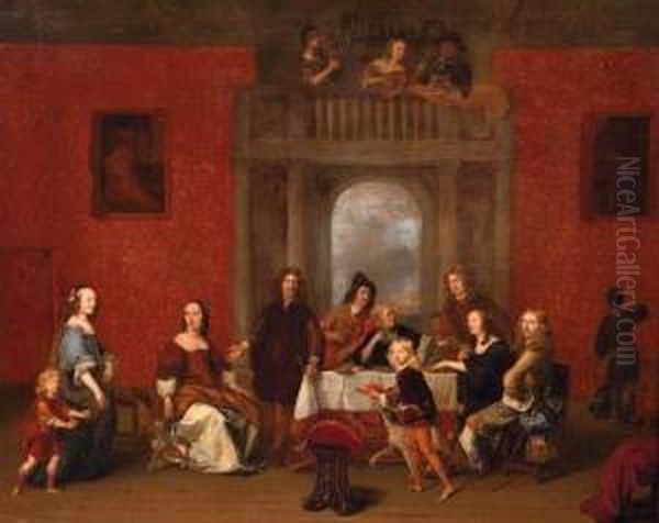 A Group Portrait Of A Family In An Elegant Interior Oil Painting by Gerard Pietersz. Van Zijl