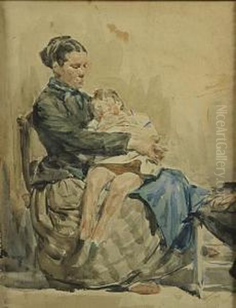 Mere Et Enfant Endormi Sur Les Genoux Oil Painting by Gustave Vanaise