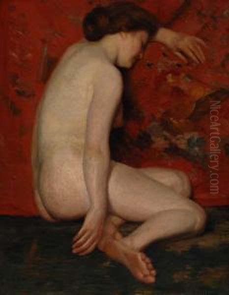 Sitting Nude Oil Painting by Gustave Vanaise