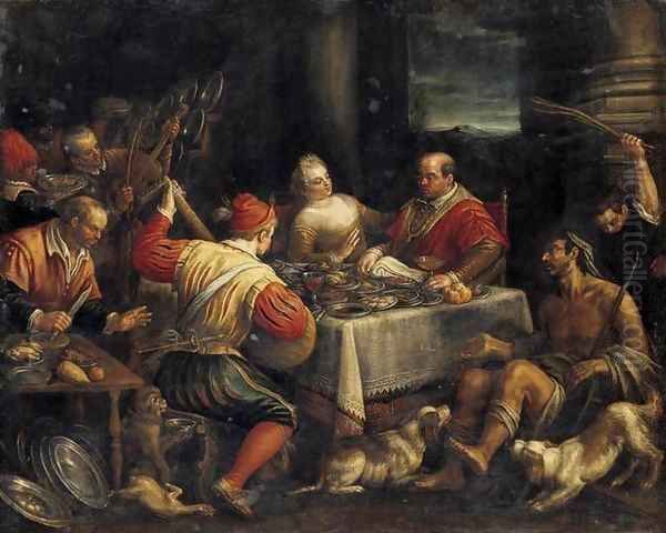 Banquet Scene Oil Painting by Leandro Bassano