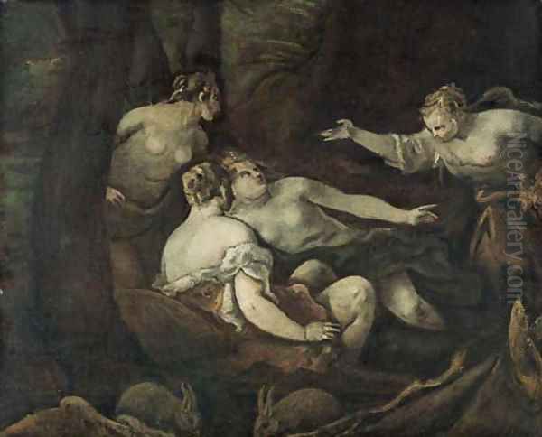 Diana and Callisto - en grisaille Oil Painting by Leandro Bassano