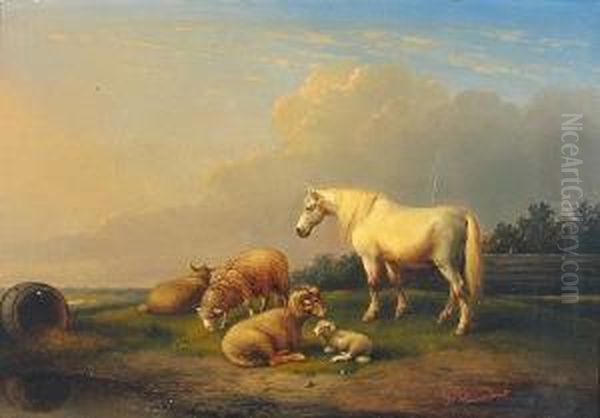 A Horse And Sheep In An Open Landscape Oil Painting by Francois Vandeverdonck