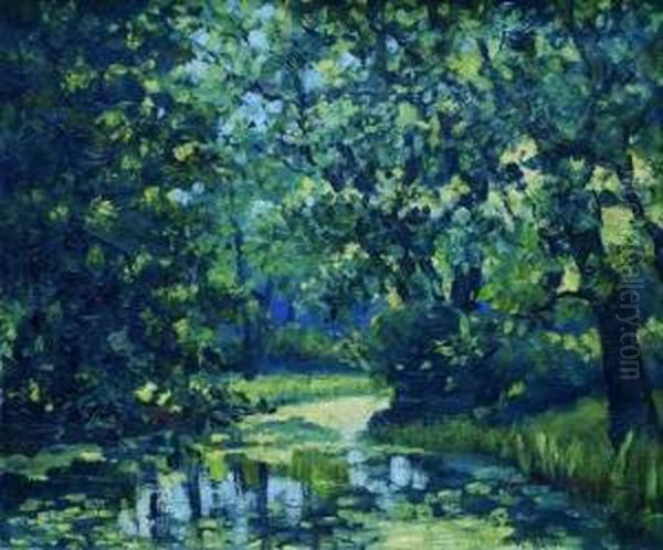 La Mare Aux Grenouilles A Sclessin Oil Painting by Joseph Vanmaekelberghe