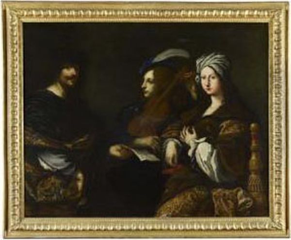 Three-quarter Length Portrait Of The Artist With A Lady And A Young Musician Oil Painting by Giovanni Battista Vanni