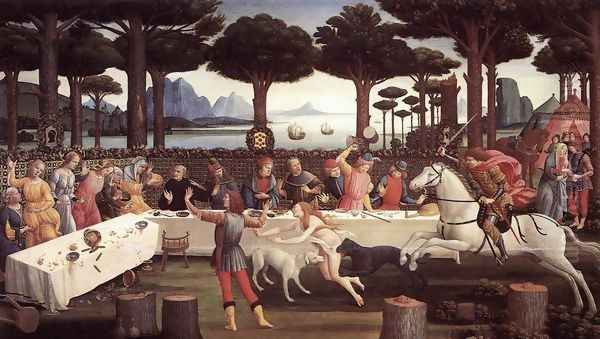 The Story of Nastagio degli Onesti (third episode) c. 1483 Oil Painting by Sandro Botticelli