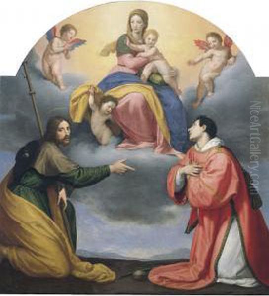 Madonna Con Bambino E I Santi Jacopo E Stefano Oil Painting by Ottavio Vannini