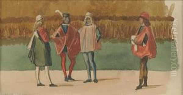 Uomini In Costume Rinascimentale All'aperto Oil Painting by Scipione Vannutelli