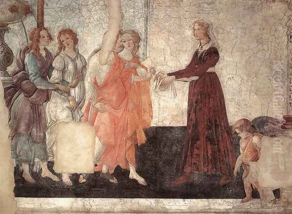 Venus and the Three Graces Presenting Gifts to a Young Woman c. 1484 Oil Painting by Sandro Botticelli