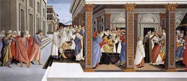 Baptism of St Zenobius and His Appointment as Bishop 1500-05 Oil Painting by Sandro Botticelli