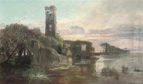 Sunset Over Ruins On The Pontine Marshes Oil Painting by Giacomo Varese