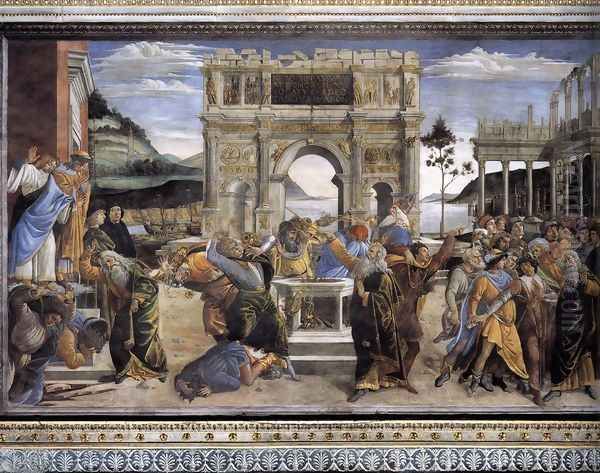 The Punishment of Korah and the Stoning of Moses and Aaron 1481-82 Oil Painting by Sandro Botticelli