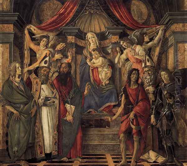 The Virgin and Child with Four Angels and Six Saints (Pala di San Barnaba) 1488 Oil Painting by Sandro Botticelli