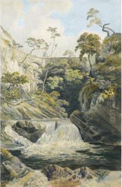 Devils Bridge, North Wales Oil Painting by Cornelius Varley