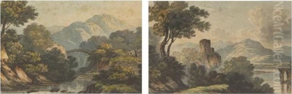 Two Views Of Wales Oil Painting by John Varley