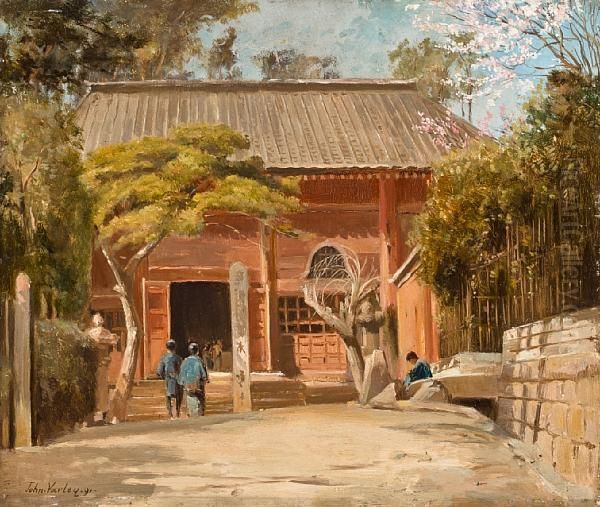 Temple At Tomachi, Tokyo Oil Painting by John Jnr. Varley