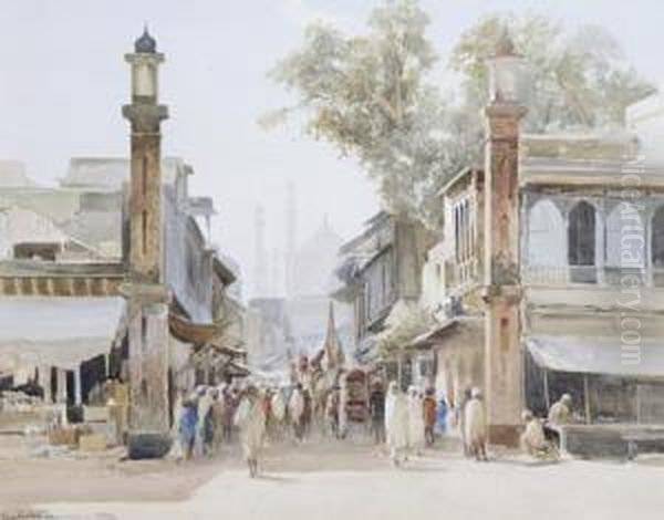 A Busy Cairo Street Scene Oil Painting by John Jnr. Varley