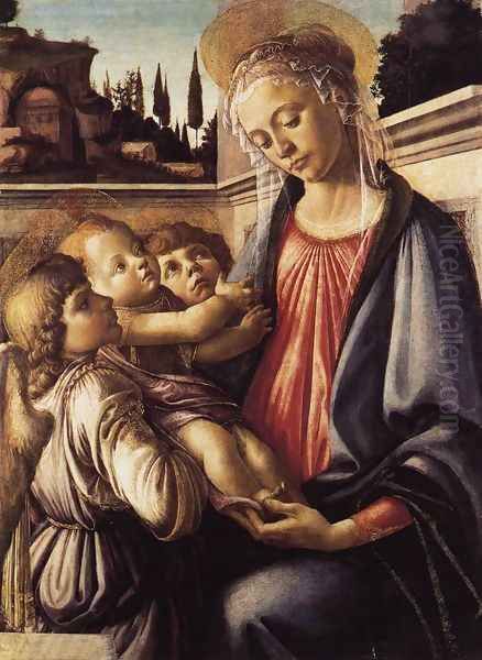 Madonna and Child and Two Angels c. 1470 Oil Painting by Sandro Botticelli