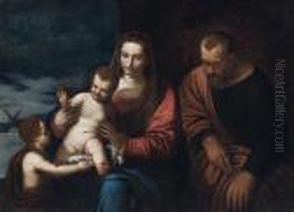 The Holy Family With Saint John The Baptist Oil Painting by (Alessandro) Padovanino (Varotari)