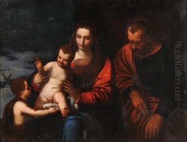 Sacra Famiglia E S.giovannino Oil Painting by (Alessandro) Padovanino (Varotari)