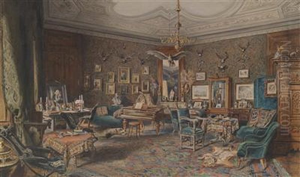 Herrschaftliches Interieur Mit Jagdtrophaen An Der Wand Oil Painting by Giovanni Varrone