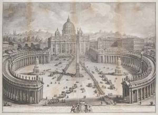 Il Prospetto Principale Del Tempio E Piazza Di S. Pietro In Vaticano Oil Painting by Giuseppe Vasi