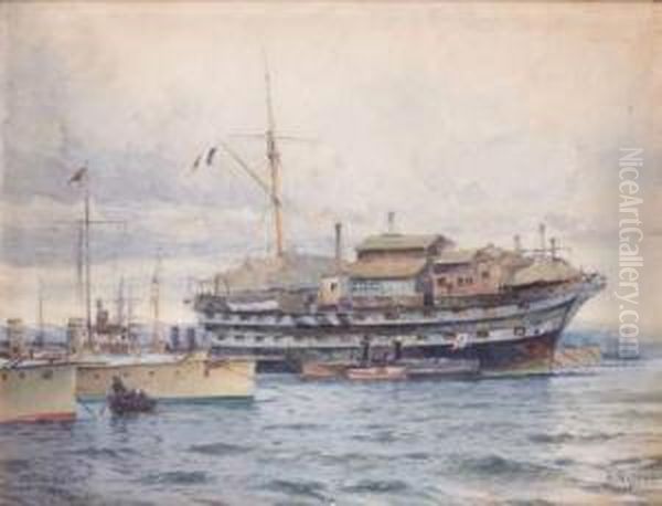 Station Des Torpilleurs Avec Le Navarin Oil Painting by Hanzen Aleksei Vasilievitch