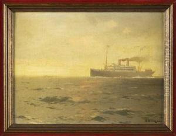 Shipping In Calm Seas Oil Painting by Hanzen Aleksei Vasilievitch