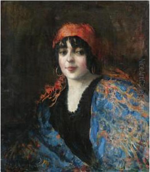 Portrait Of A Gypsy Oil Painting by Vasily Alexandrovich Zverev