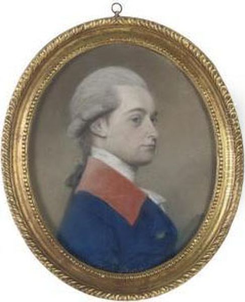 Portrait Of A Gentleman, Bust-length, Turned To Dexter In A Blue Coat With A Red Collar Oil Painting by Lewis Vaslet