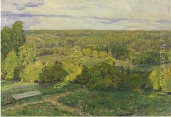 Demyanovo. View From The Dacha Terrace Oil Painting by Apollinarii Mikhailovich Vasnetsov