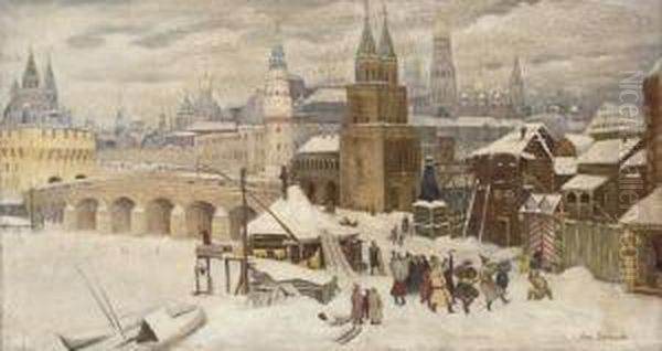 Revellers Before The Kremlin, Moscow Oil Painting by Apollinarii Mikhailovich Vasnetsov