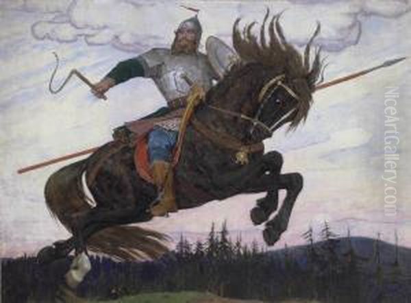 A Bogatyr Oil Painting by Viktor Vasnetsov