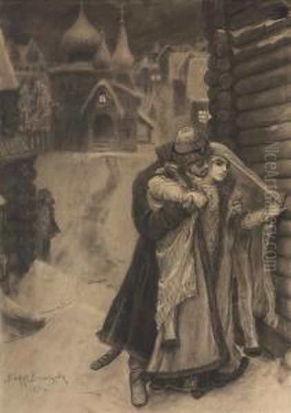 Kiribeevich And Alena Dmitrievna From The Song Of The Merchantkalashnikov Oil Painting by Viktor Vasnetsov