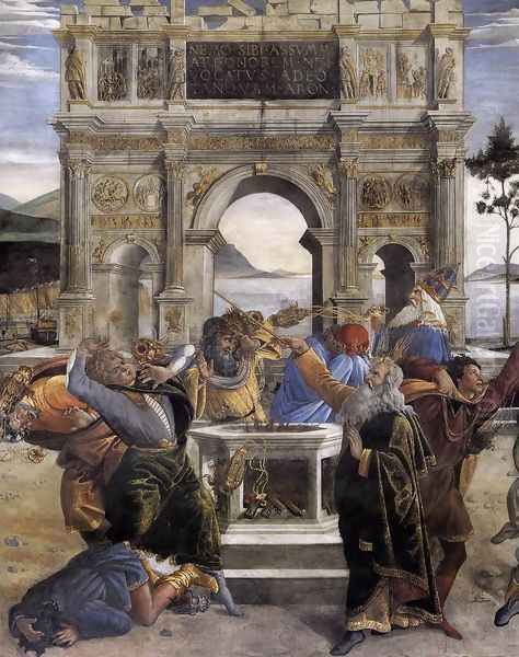 The Punishment of Korah and the Stoning of Moses and Aaron (detail 1) 1481-82 Oil Painting by Sandro Botticelli