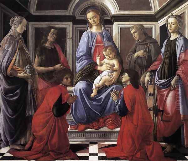 Madonna and Child with Six Saints (Sant'Ambrogio Altarpiece) c. 1470 Oil Painting by Sandro Botticelli