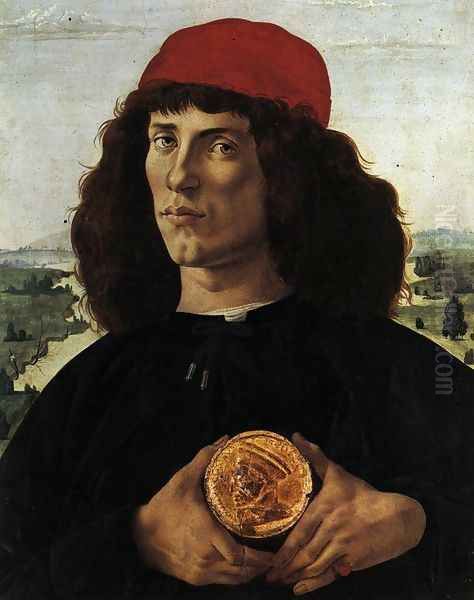 Portrait of a Man with a Medal of Cosimo the Elder c. 1474 Oil Painting by Sandro Botticelli