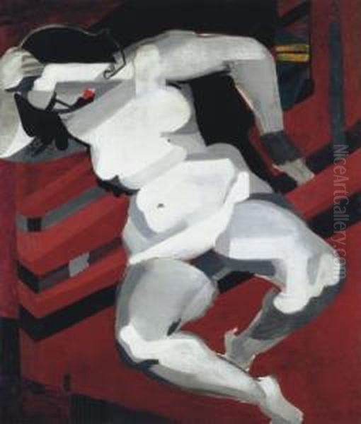 Art Deco Nude Oil Painting by Odon Vaszko