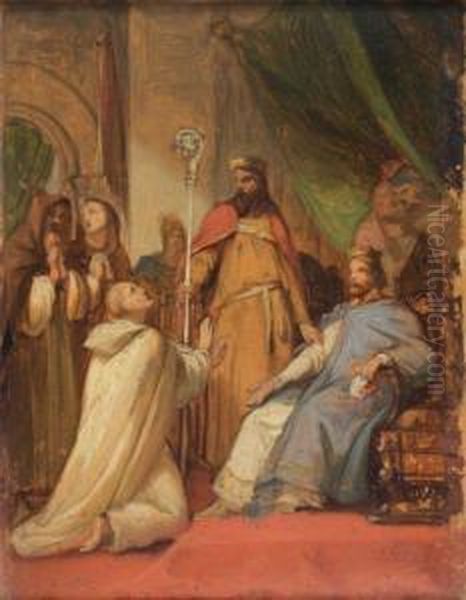 Episode De La Vie De Saint Bruno Oil Painting by Theophile Auguste Vauchelet