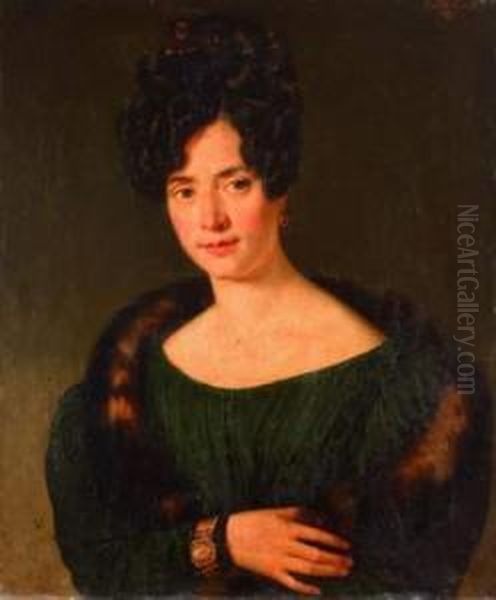 Portrait De Jeune Femme Au Col De Fourrure Oil Painting by Joseph Jean Vaudechamp