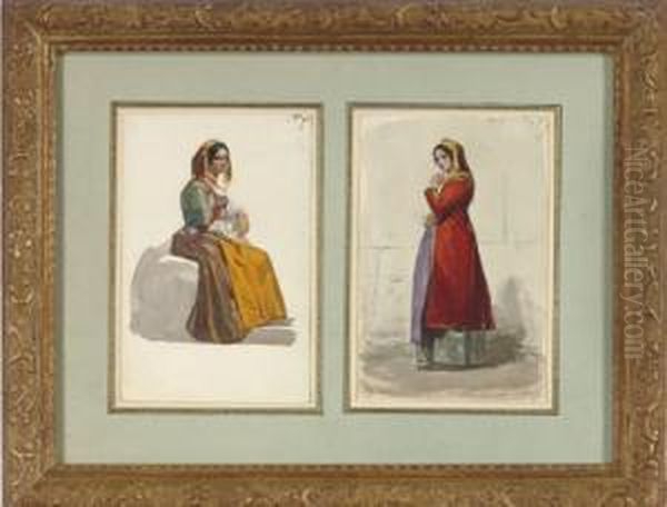 Studies Of Women In Traditional Italian Costume Oil Painting by Alfred Vaudoyer