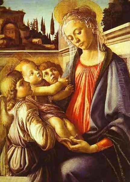 Madonna and Child with Two Angels Oil Painting by Sandro Botticelli