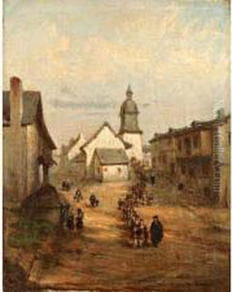  La Sortie Du Patronage  Oil Painting by Edouard Vaumort