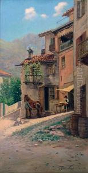 Marechal Ferrant D'un Village De Montagne Oil Painting by Rene Vauquelin