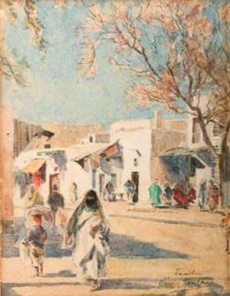 Orientaux A La Sortie De La Ville Oil Painting by Pierre Vauthier